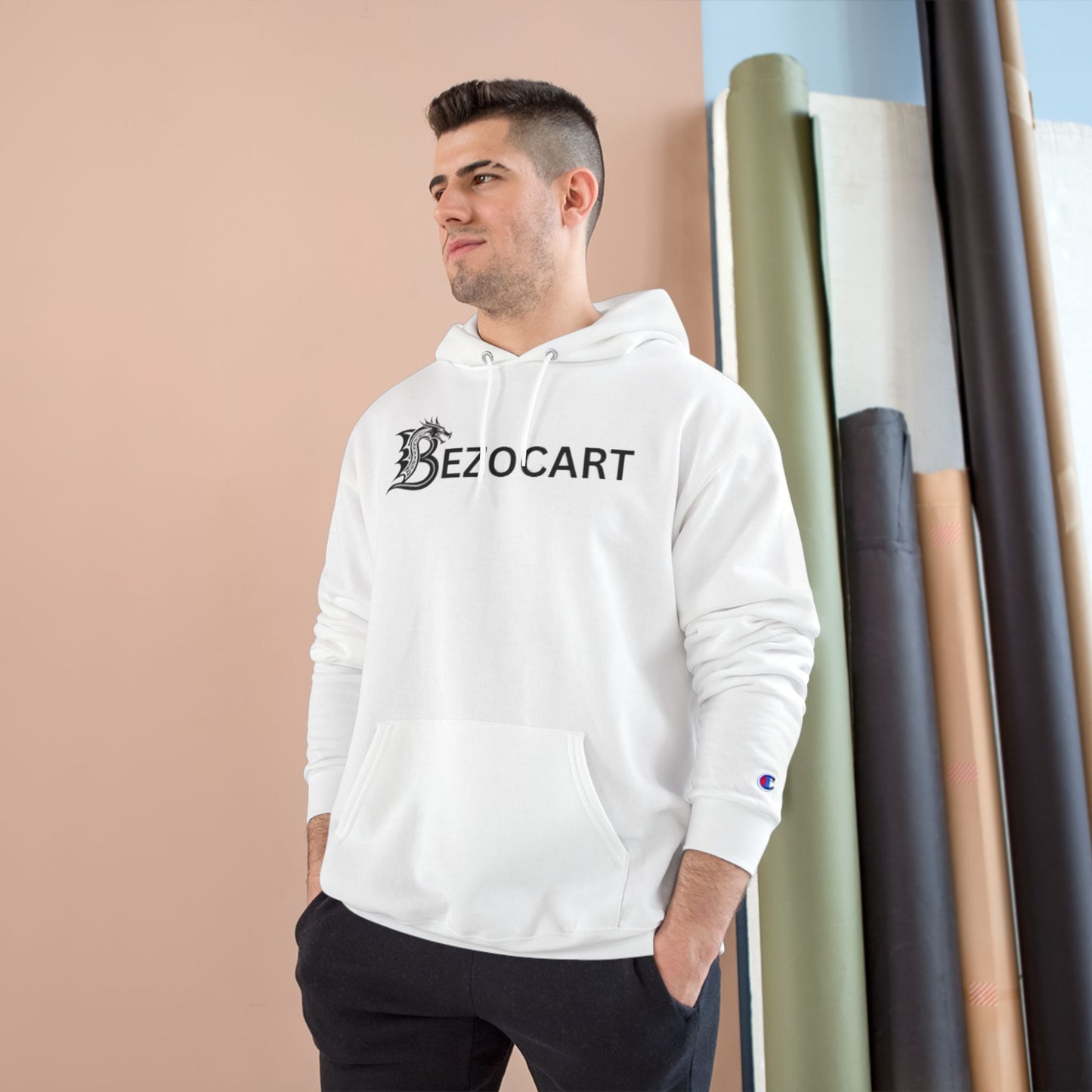 Bezocart Hoodie — Minimal White Champion-Style Pullover