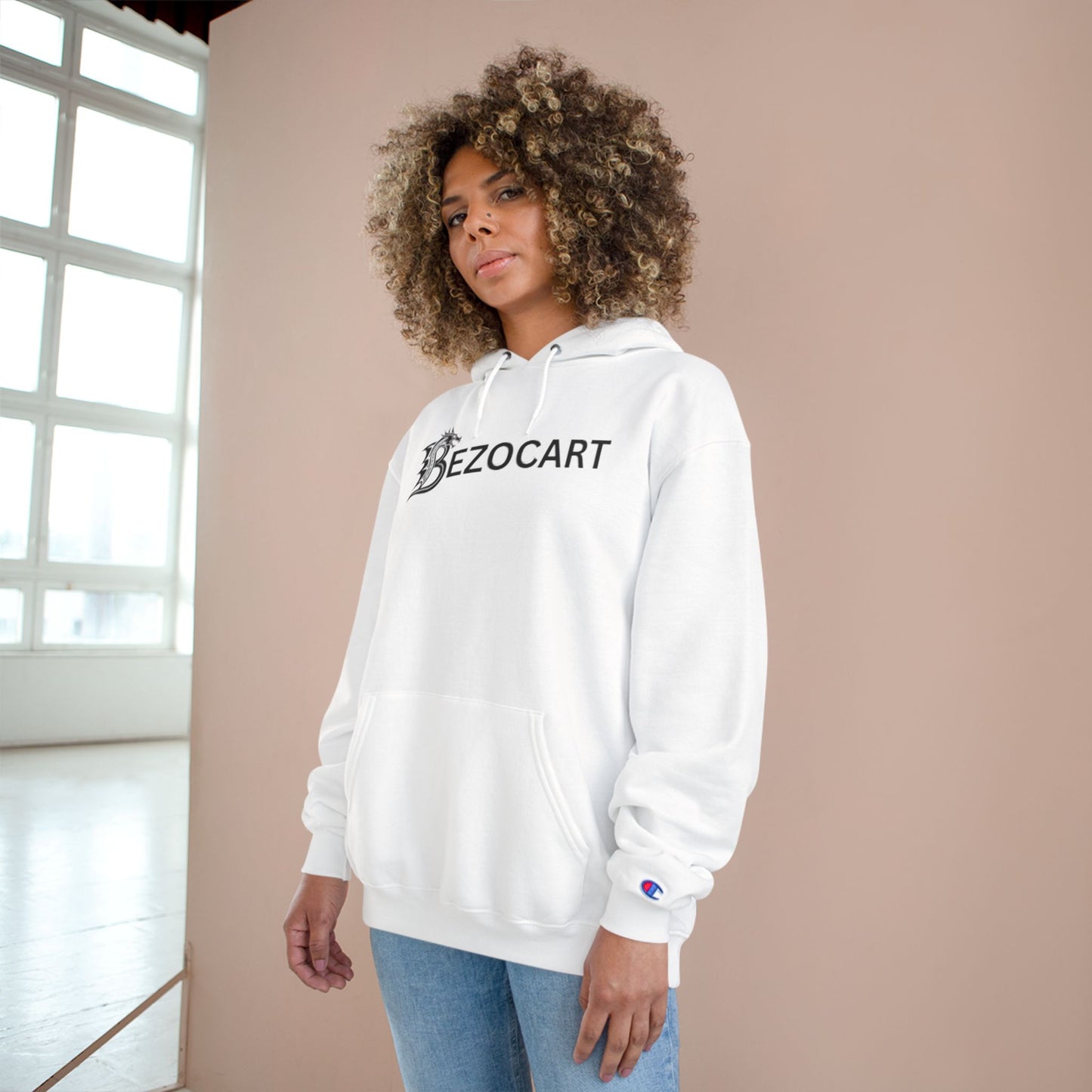 Bezocart Hoodie — Minimal White Champion-Style Pullover